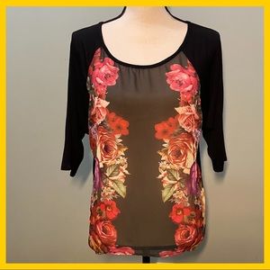 RUE 21 Sheer, Rose Detailed Front, Top